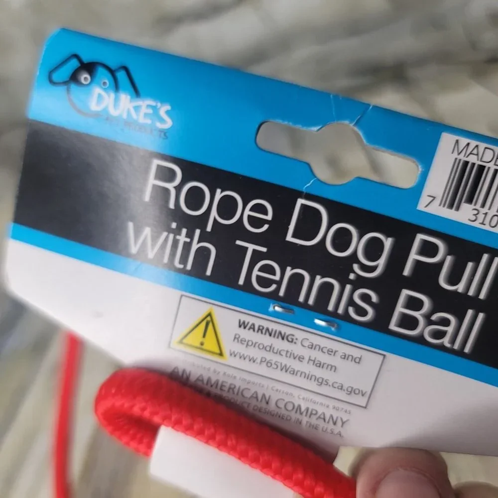 Dukes Rope Dog Pull With Tennis Ball Red Yellow